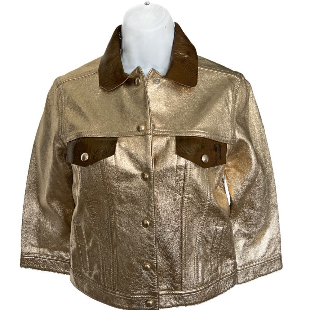 MAURO GRIFONI Vintage Gold Crop Leather Jacket Size 40 IT M USA